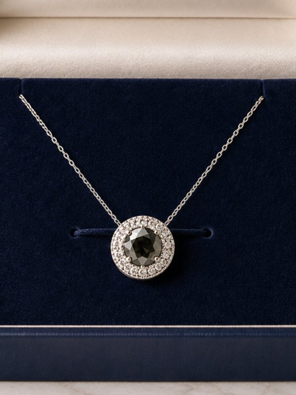 Midnight Eclipse Diamond Halo Necklace